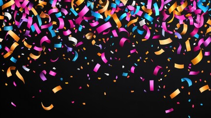 Colorful Confetti Falling Against a Black Background during a Celebration or Party Event