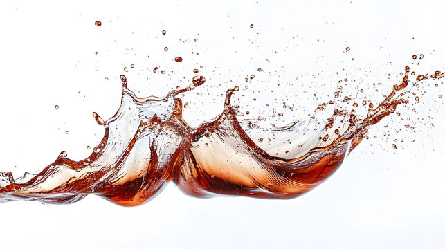 Dynamic splash of coke isolated on a white background, capturing the moment of a refreshing burst of fizzy cola in mid-air