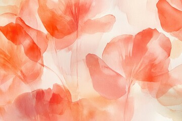Colorful watercolor illustration with soft red floral patterns on a beige background. Generative AI