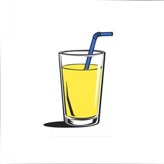 Juice glass with blue straw, beverage for kids. Summer drink on light background