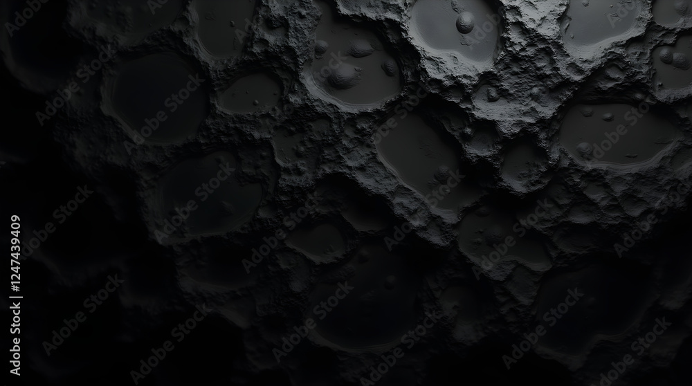 Poster abstract dark gray texture: close-up of rough, bumpy surface with depressions - moody, textured back
