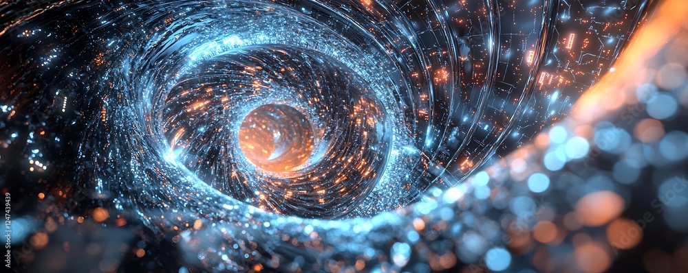 Poster abstract technology and big data background, focusing on artificial intelligence, cybersecurity, and