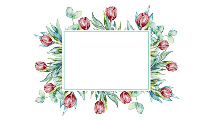 Watercolor leaves background and tulip flowers animation grow moving minimal decoration botanical ecological cosmetic wedding invitation spring summer plants