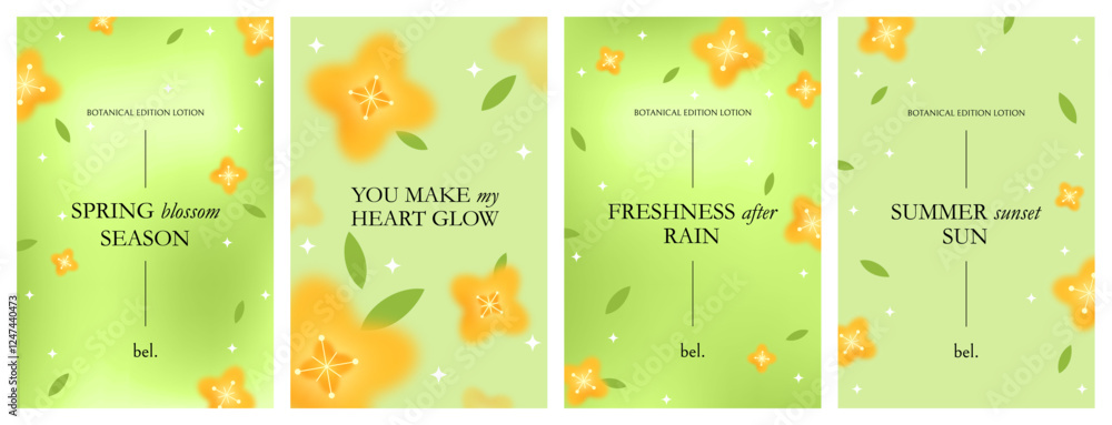 Aufkleber spring background with green gradient and blurred yellow flowers. abstract vector posters design. pa