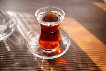 turkish cup of tea with teapot
