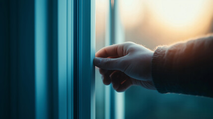 Naklejka premium Ensuring the safety of a balcony door under moonlight in a tranquil urban setting