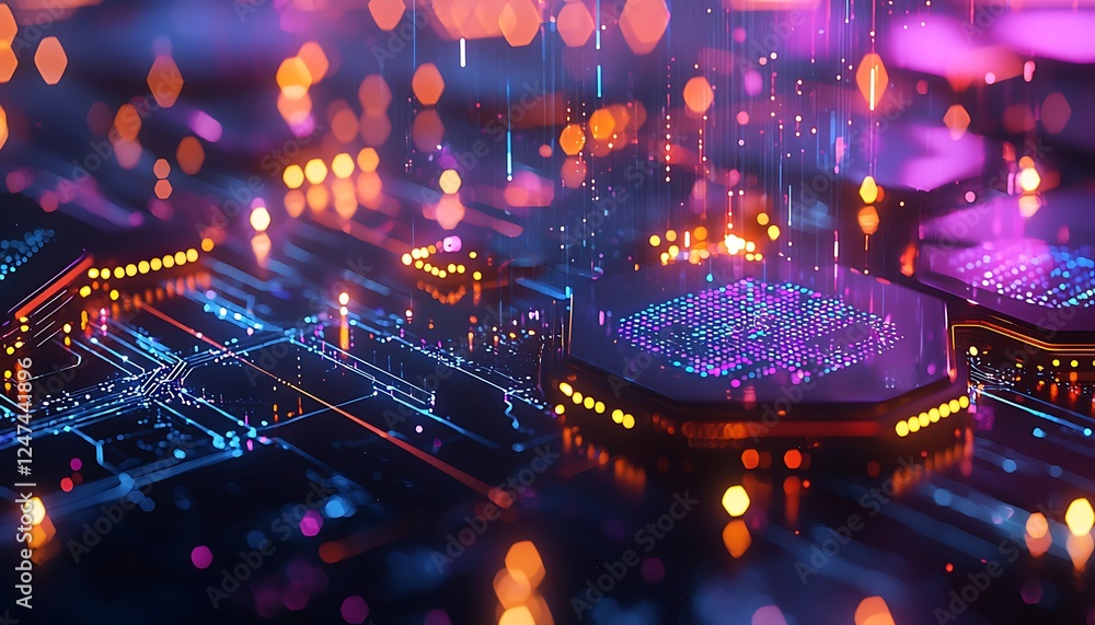 Aufkleber abstract technology background with hexagons, representing modern digital systems and innovations in