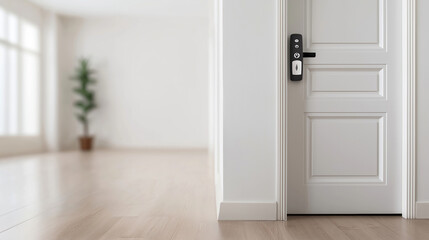 Minimalist approach to home security showcased in a modern interior featuring a sleek keypad installation