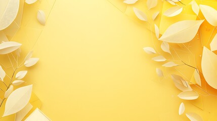 Yellow Background with Delicate Paper Leaves and Geometric Shapes