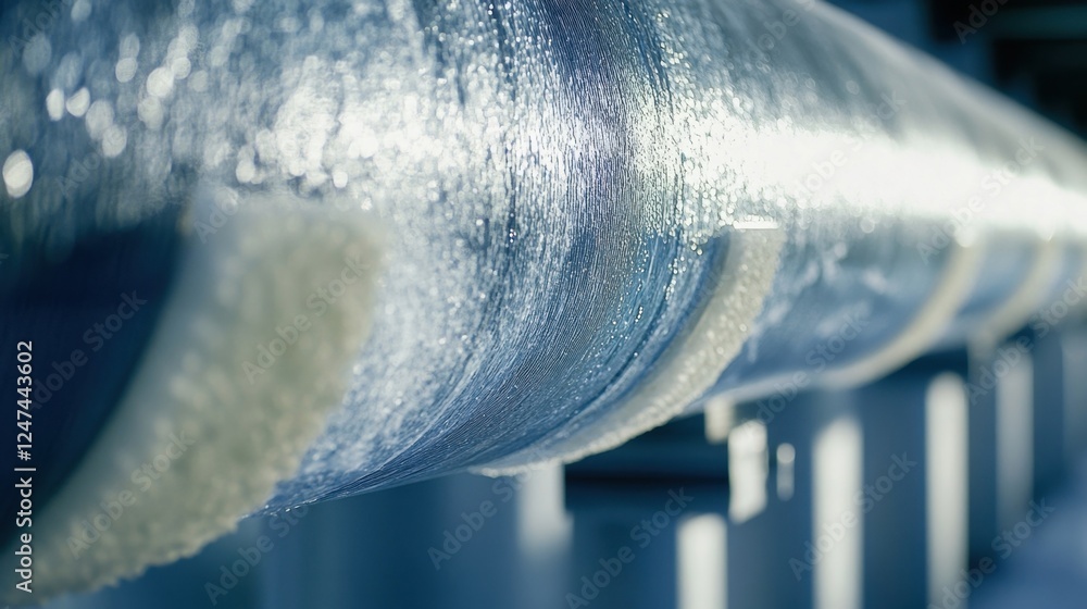 Aufkleber close up view of a metallic pipeline, showcasing its reflective surface and structural design. the p