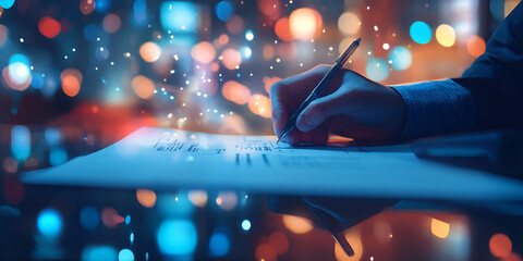 Corporate Manager Preparing Financial Documents in Office