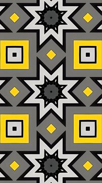 Geometrical patterned background vertical video, yellow grey and black octagons and squares