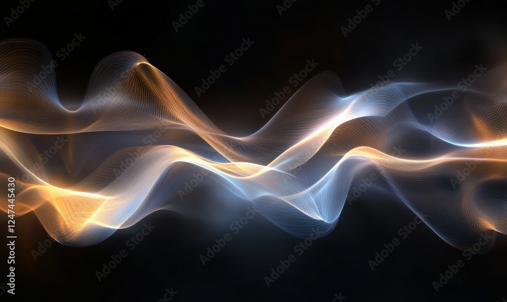 Poster abstract glowing waves of light resembling data streams, showcasing the fluidity of modern digital n