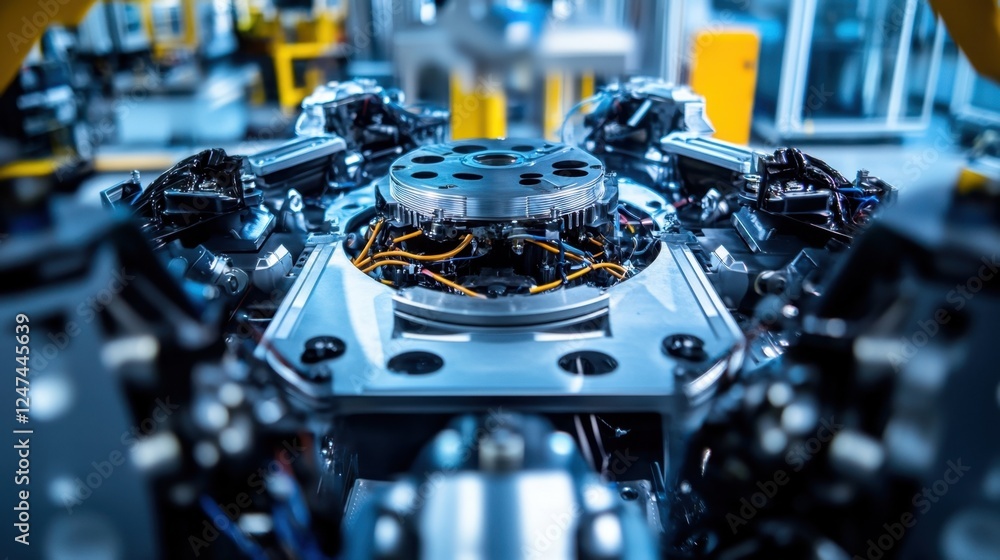 Aufkleber close up view of intricate robotics system in a modern manufacturing plant, showcasing precision eng