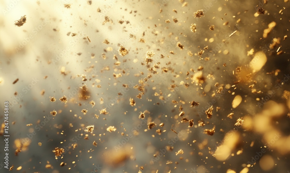 Poster airborne particles floating in soft light, showcasing their intricate detail and unseen influence on