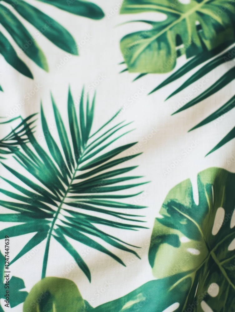 Poster Vibrant tropical patterns on light summer fabrics ideal for warm weather styles. Generative AI