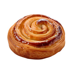 Fototapeta premium Golden Pastry Swirl: A delectable, golden-brown pastry swirl, baked to perfection, showcasing flaky layers and a glistening glaze. A tempting treat for breakfast, brunch, or dessert.