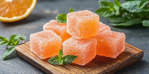 Gourmet Jelly Candy Treats: Delicious Citrus Snack Cubes, Vibrant Sweet Desserts, Fresh Mint Indulgence, Colorful Homemade Confectionery for Summertime Parties and Sharing