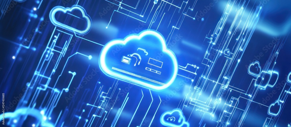 Poster digital cloud technology: integrated network system with data transfer concept