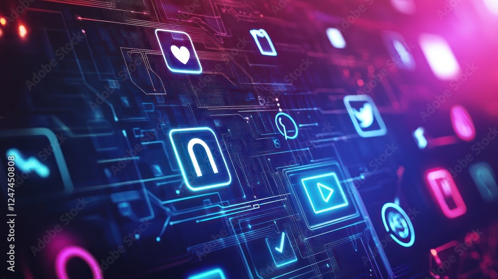 Poster digital social media network connection technology interface background