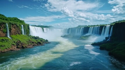 Breathtaking Iguazu Falls Scenery: Cascading Waterfalls and Lush Greenery