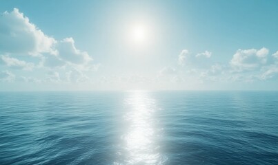 Fototapeta premium Calm horizon blending sea and sky, soft gradients of blue and white creating a peaceful and boundless vista