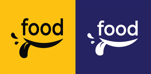Yummy smile with tongue lick, Delicious, tasty food logo. 
