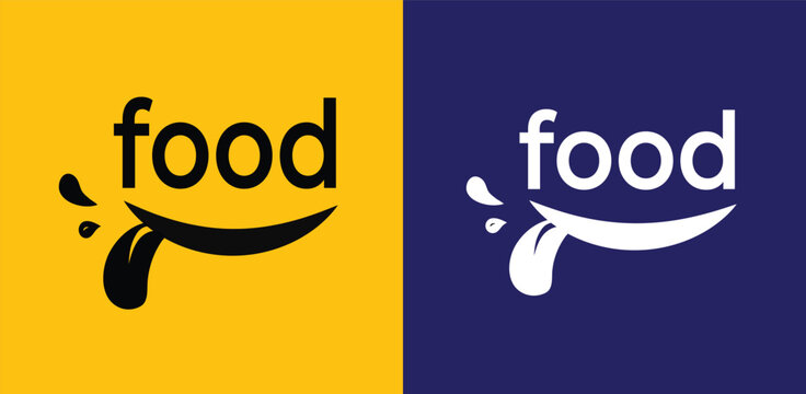 Yummy smile with tongue lick, Delicious, tasty food logo. 