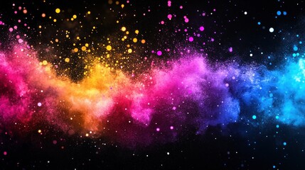 Fototapeta premium Colorful powder explosion, dark background, vibrant nebula effect, design element