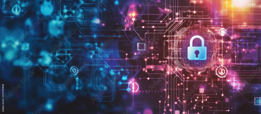 Aufkleber abstract technology background with circuit board and padlock security