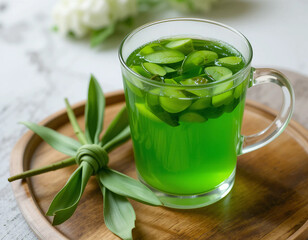 Vibrant Green Pandan Leaf Infusion Drink