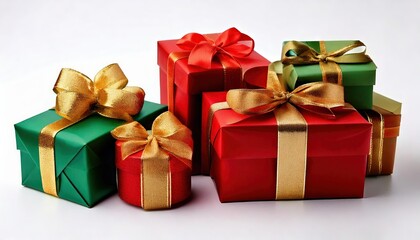 Obraz premium Christmas. Birthday, presents. red and gold gift wrapping against a white background