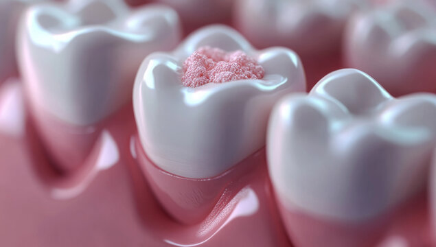 Close-up of gum recession around a tooth. 
