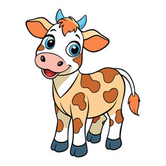 Cute Calf Animal Vector Illustration – Cartoon, Clipart & Line Art Design on White Background, High-quality calf vector illustration in cartoon, clipart, and line art style on a white background.