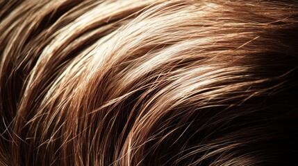 Close-up light brown hair texture, studio shot, dark background, haircare advertisement