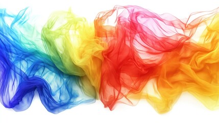 Rainbow fabric flowing, white background, studio shot, design element