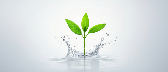 World Water Day water freshwater. Fresh green plant emerging from water splash