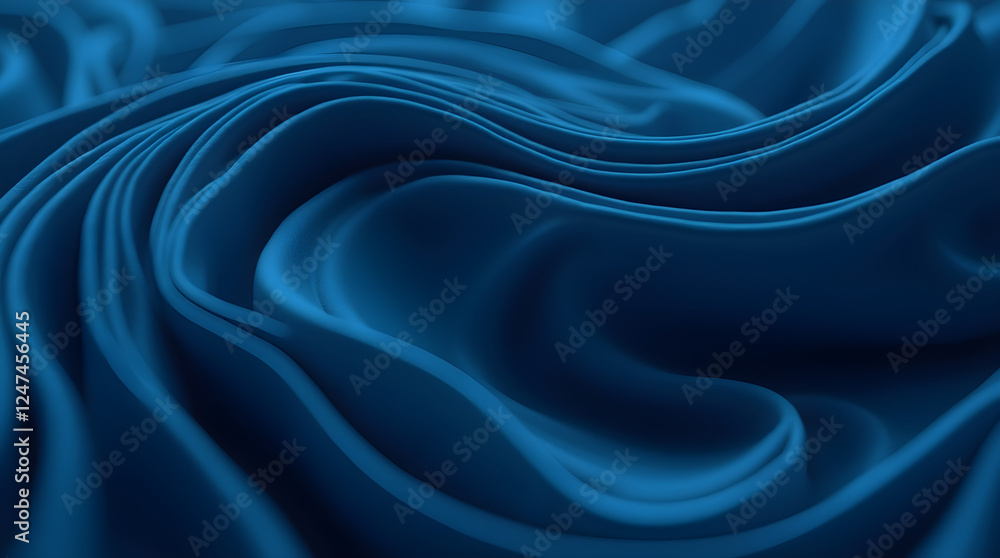 Poster abstract blue fabric waves texture - flowing smooth cloth background with elegant curves and folds -