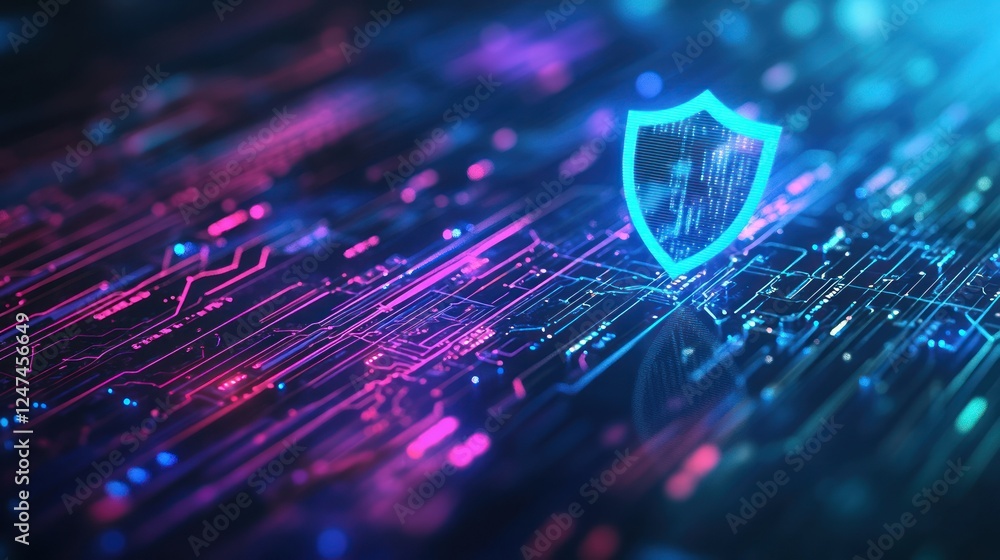 Aufkleber digital security shield on circuit board with glowing network connections