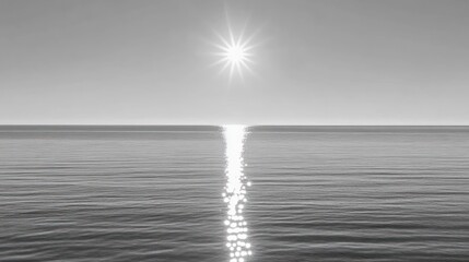 Seascape Sun's path on calm ocean, clear sky, serenity, meditation