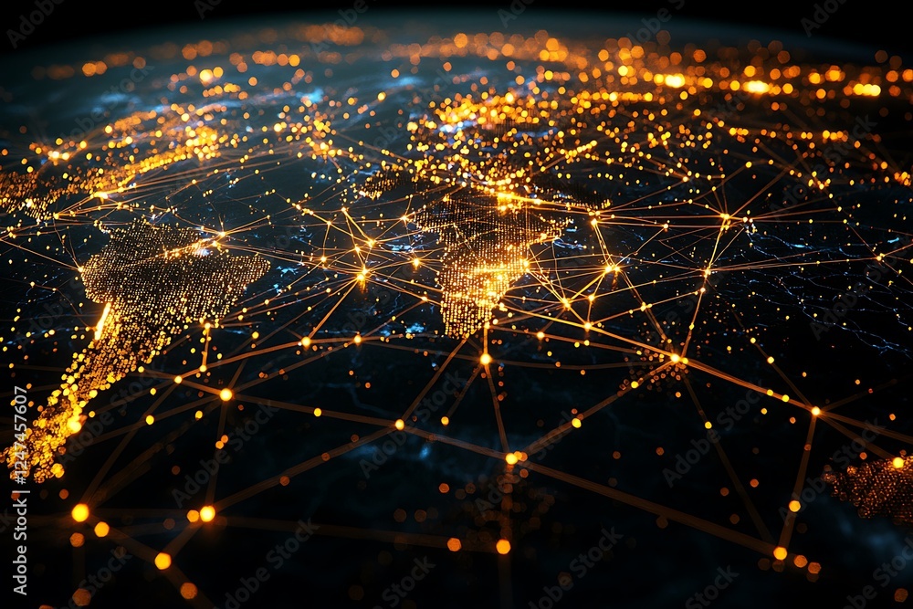 Poster abstract world network concept with interconnected lines and points, symbolizing global digital conn