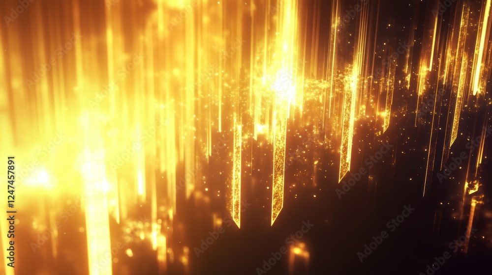 Poster golden cascading light trails creating a dynamic abstract background