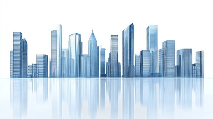 Obraz premium Modern city skyline reflection, urban development, white background, architectural design