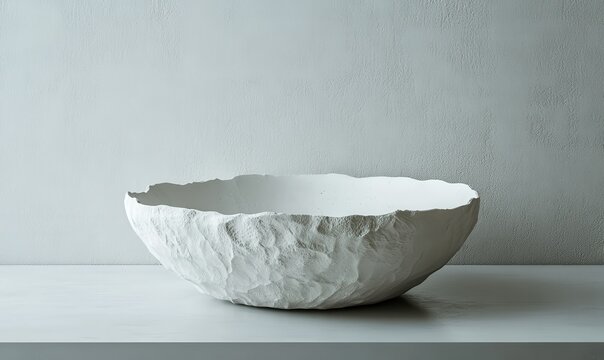 Modern ceramic bowl with a raw textured finish, placed on a clean minimalist surface, styled for a timeless and sophisticated vibe