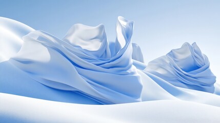 Obraz premium Snowy landscape, flowing fabric sculptures, winter scene, serenity, design