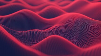 Red digital wave landscape, abstract background, data visualization