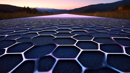 Hexagonal Patterned Surface at Sunset Landscape