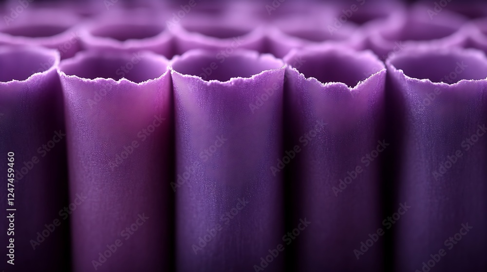 Poster purple cylinders arranged in rows displaying texture