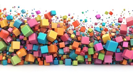 Colorful Cubes Exploding, White Background, Abstract Design, Website Banner