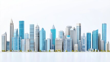 Fototapeta premium Modern city skyline, architectural model, white background, urban development, design concept